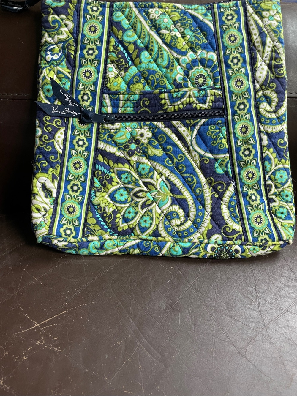 Vera Bradley Navy, Teal & Lime Quilted Crossbody Bag…Zips